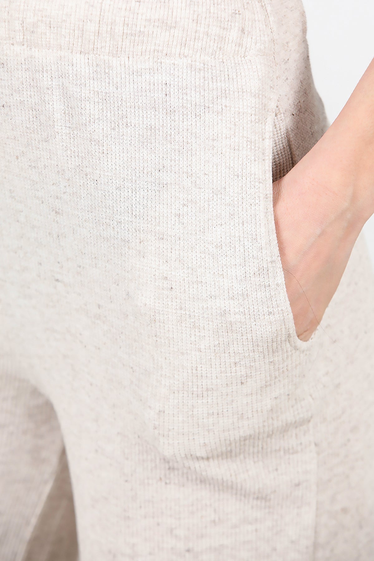 Kadın Bol Paça Waffle Eşofman  Krem