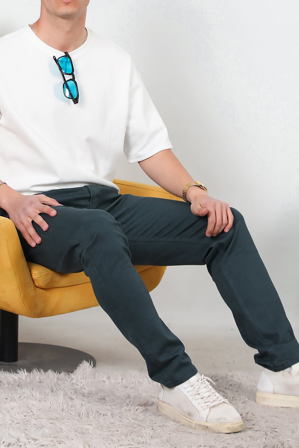 Erkek Düz Paça Likralı Kot Pantolon  Lacivert