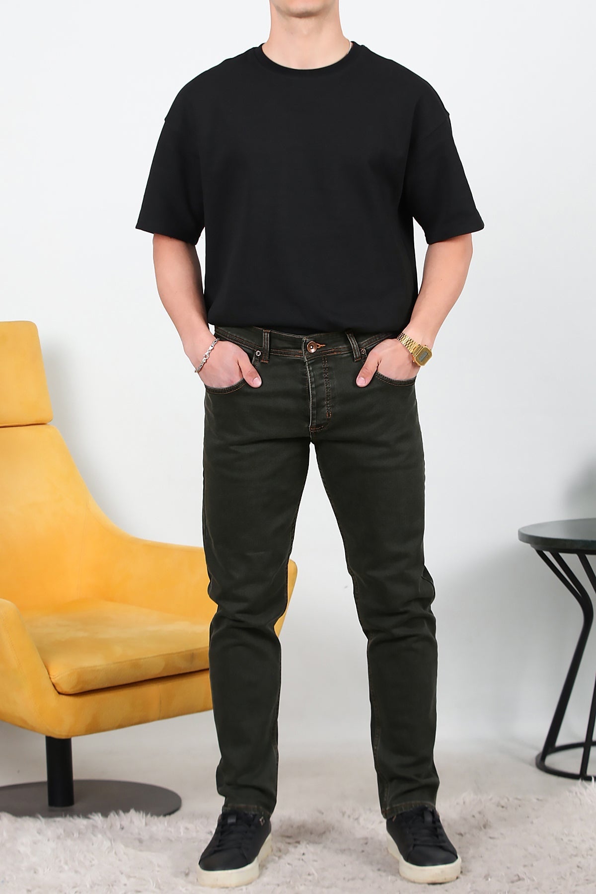 Erkek Slim Likralı Kot Pantolon  Kahverengi