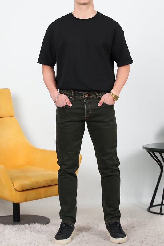 Erkek Slim Likralı Kot Pantolon  Kahverengi