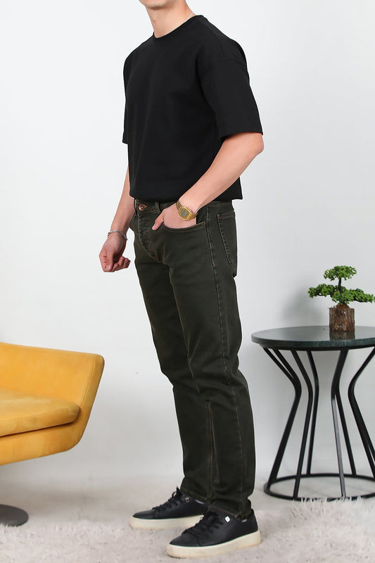 Erkek Slim Likralı Kot Pantolon  Kahverengi