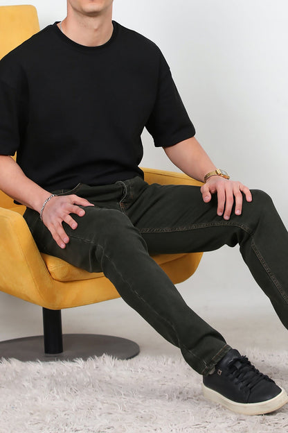 Erkek Slim Likralı Kot Pantolon  Kahverengi