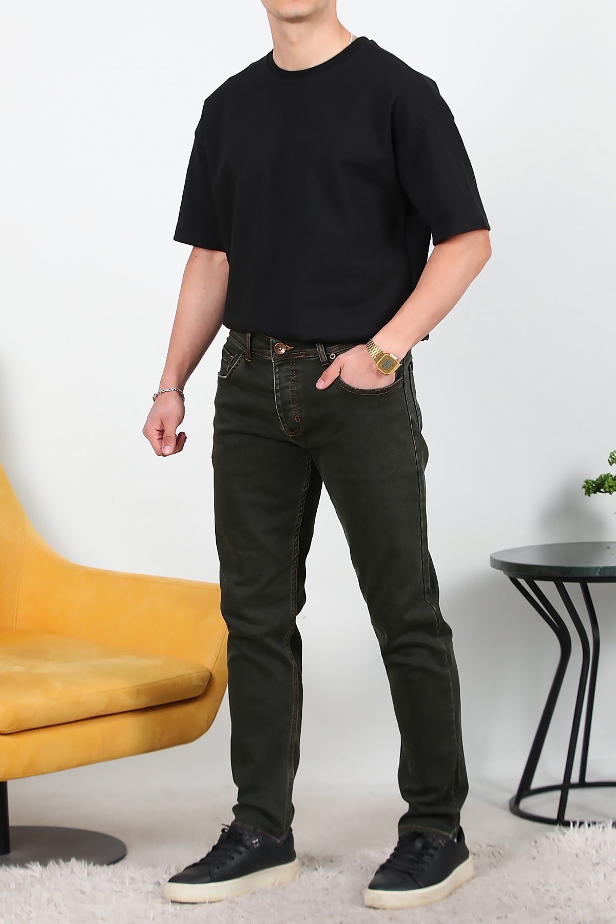 Erkek Slim Likralı Kot Pantolon  Kahverengi