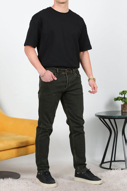 Erkek Slim Likralı Kot Pantolon  Kahverengi