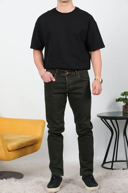 Erkek Slim Likralı Kot Pantolon  Kahverengi