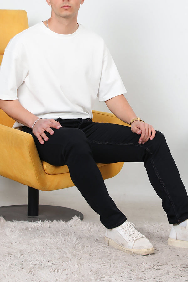 Erkek Slim Düz Paça Kot Pantolon  Koyu Lacivert