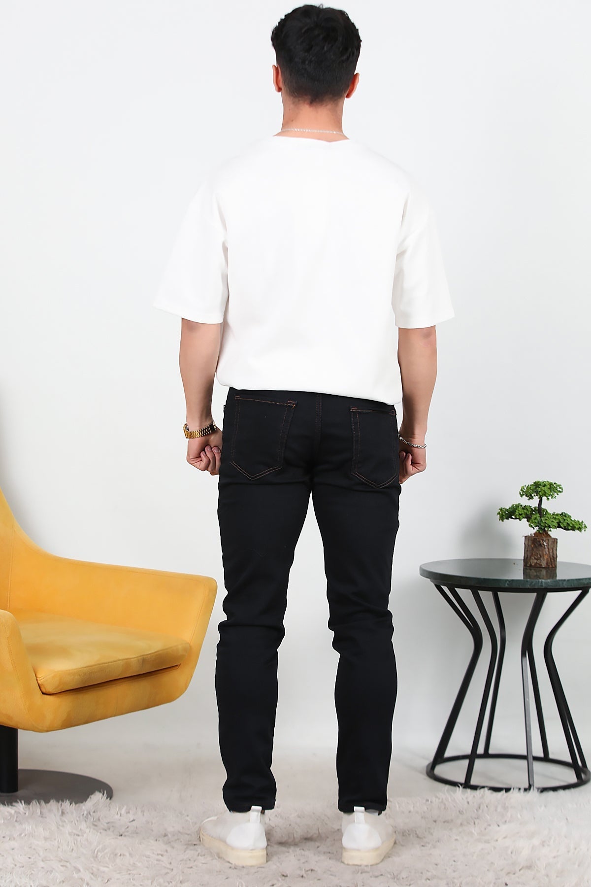 Erkek Slim Düz Paça Kot Pantolon  Koyu Lacivert