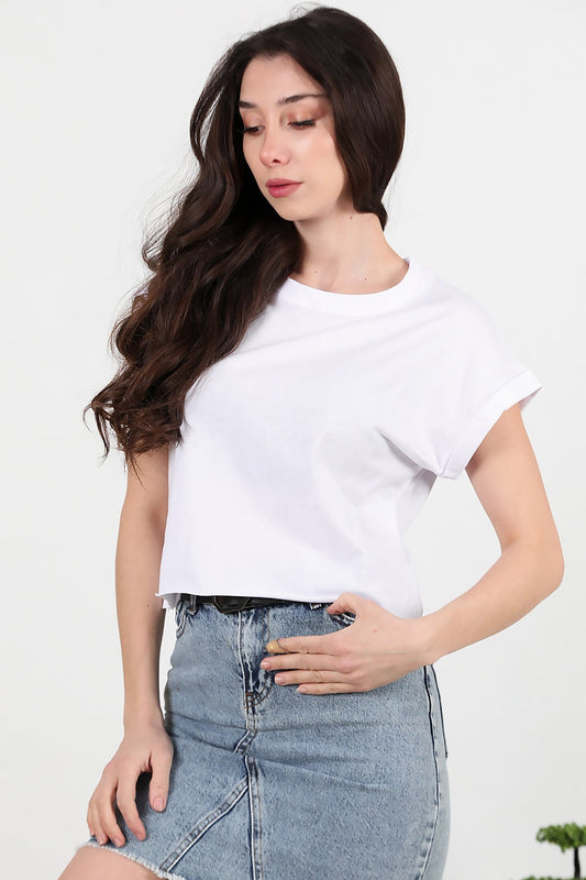 Kadın Duble Kol Tişört  Beyaz