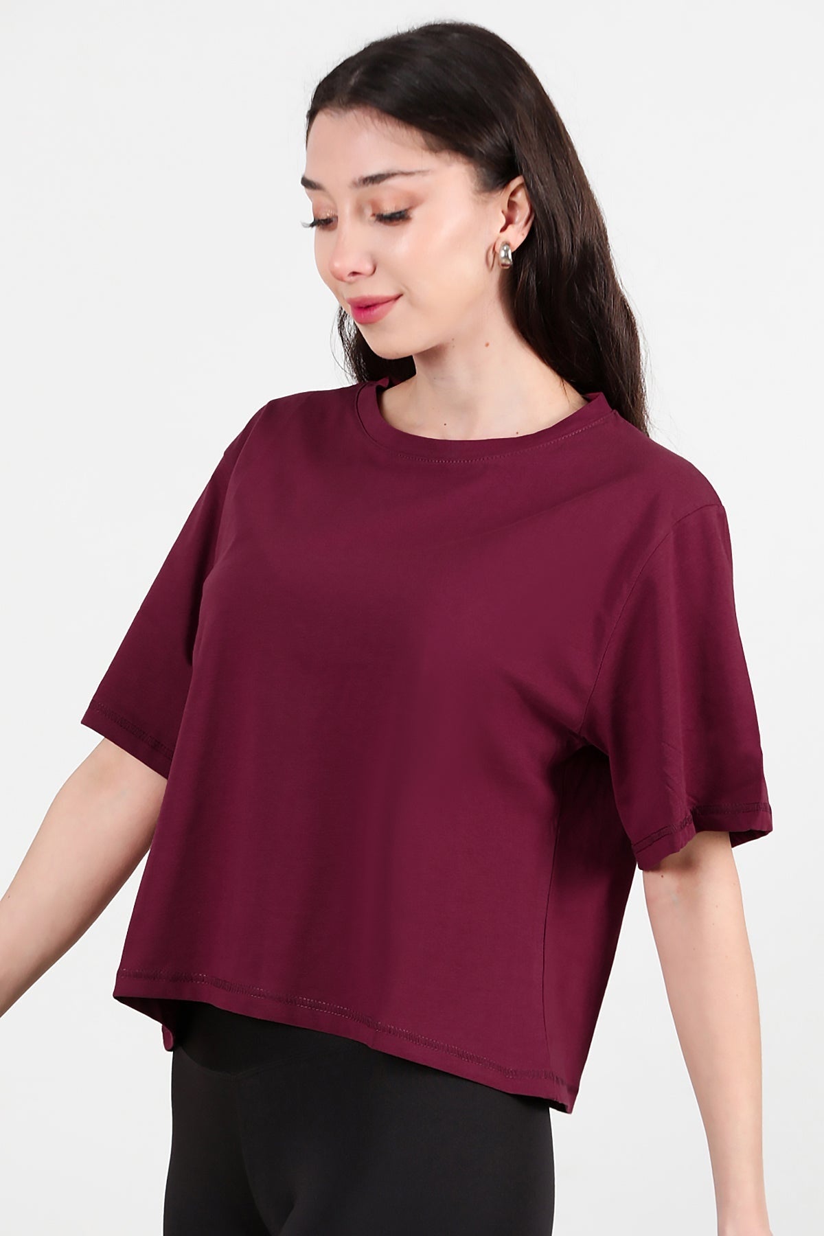 Kadın Bisiklet Yaka T-Shirt  Bordo