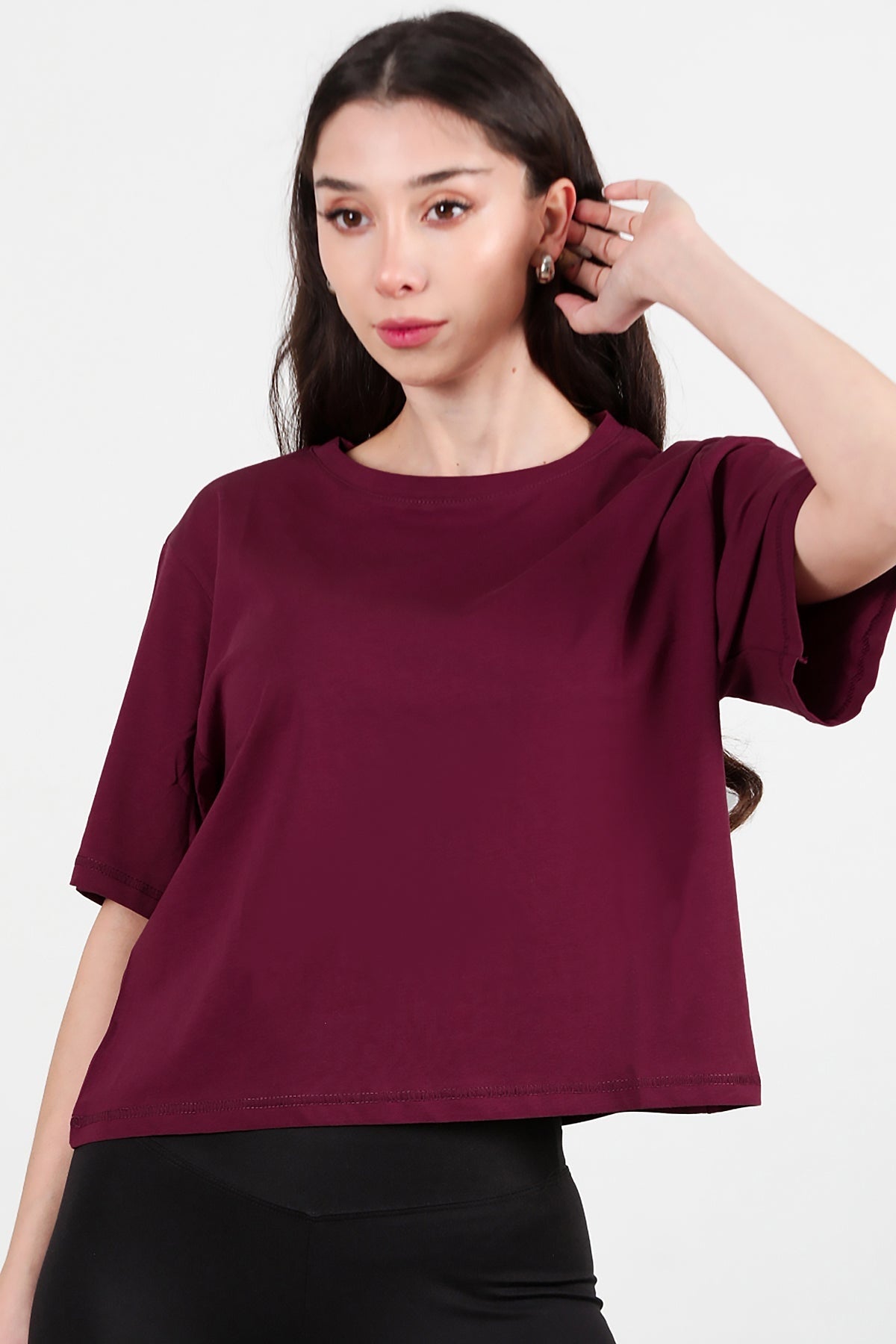 Kadın Bisiklet Yaka T-Shirt  Bordo