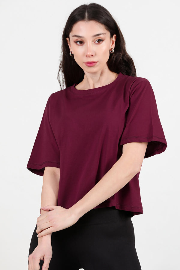 Kadın Bisiklet Yaka T-Shirt  Bordo