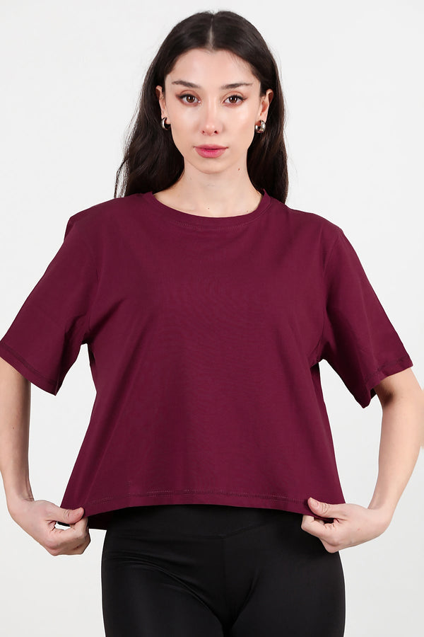 Kadın Bisiklet Yaka T-Shirt  Bordo