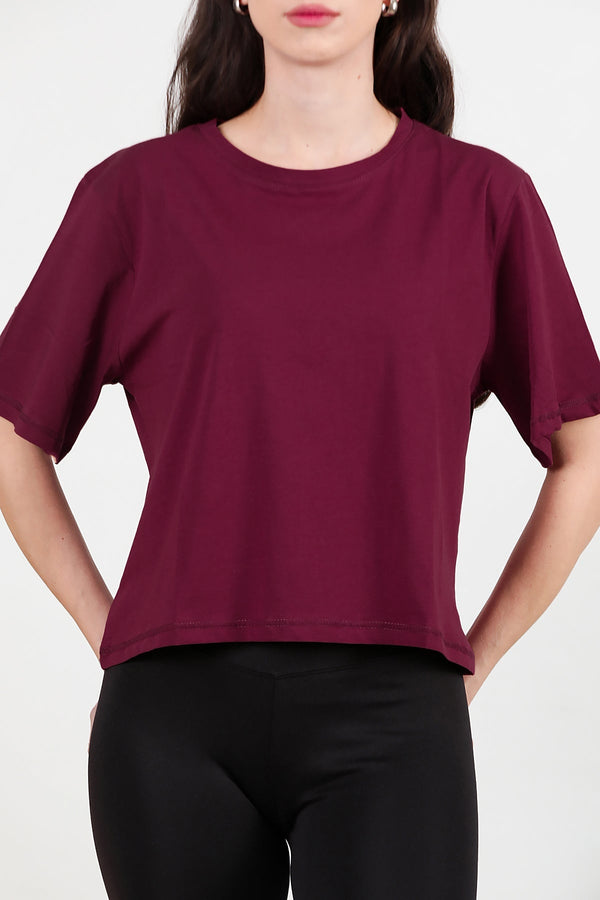 Kadın Bisiklet Yaka T-Shirt  Bordo