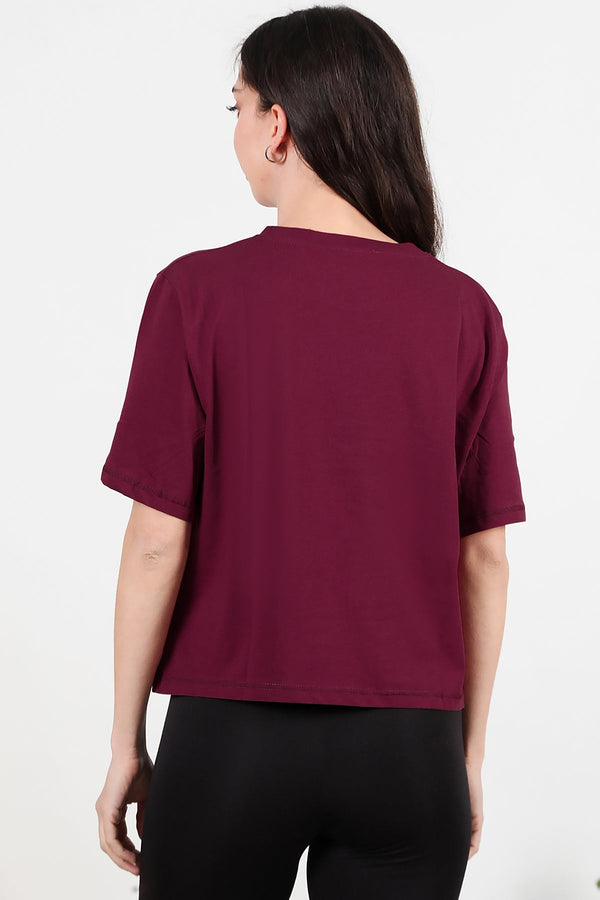 Kadın Bisiklet Yaka T-Shirt  Bordo
