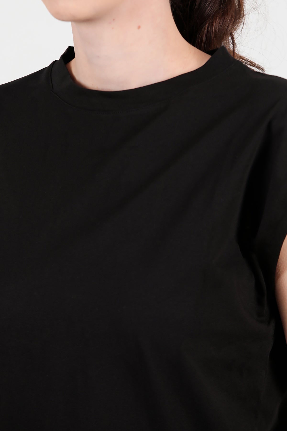 Kadın Bisiklet Yaka Oversize T-Shirt  Siyah