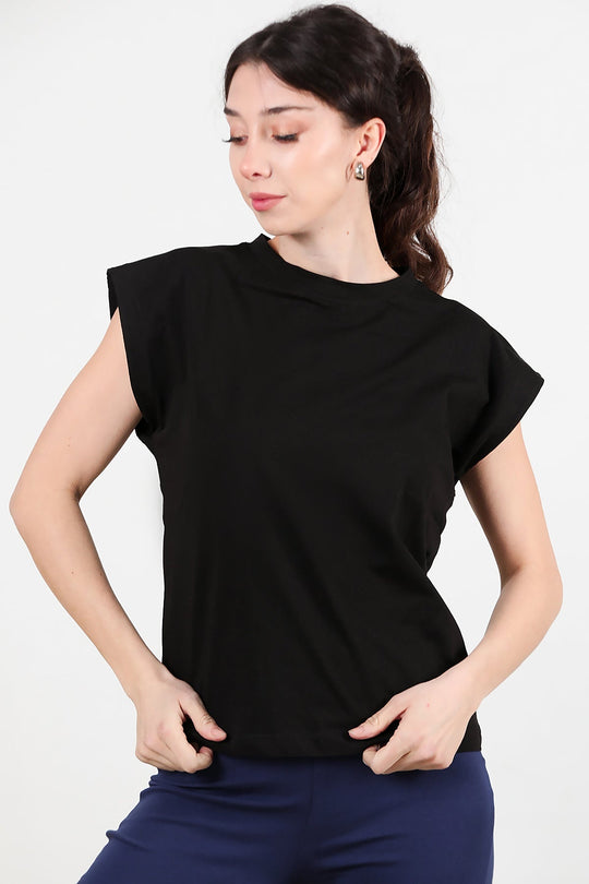 Kadın Bisiklet Yaka Oversize T-Shirt  Siyah
