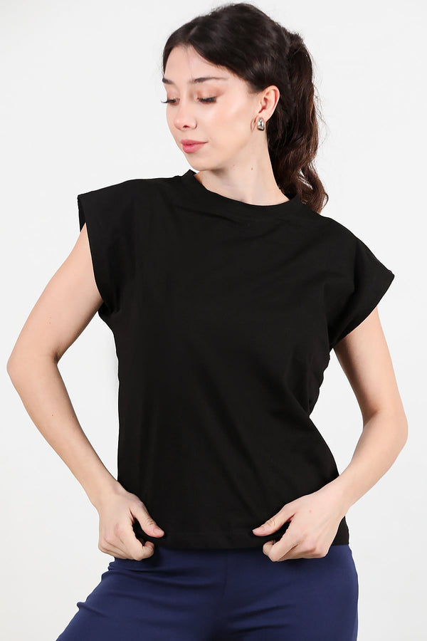 Kadın Bisiklet Yaka Oversize T-Shirt  Siyah