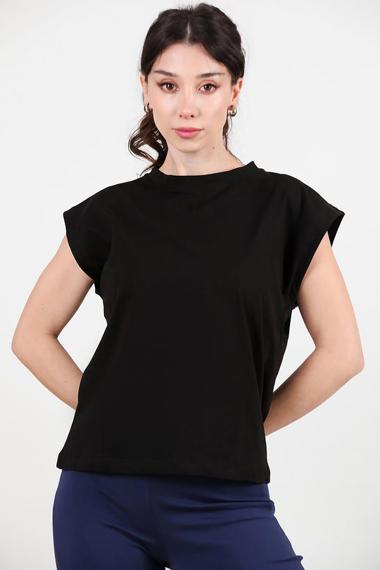 Kadın Bisiklet Yaka Oversize T-Shirt  Siyah