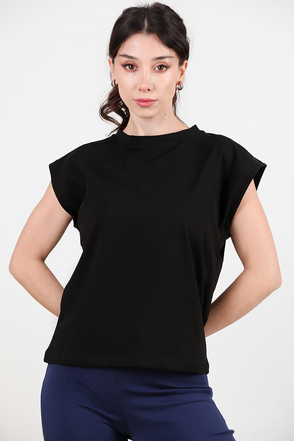 Kadın Bisiklet Yaka Oversize T-Shirt  Siyah