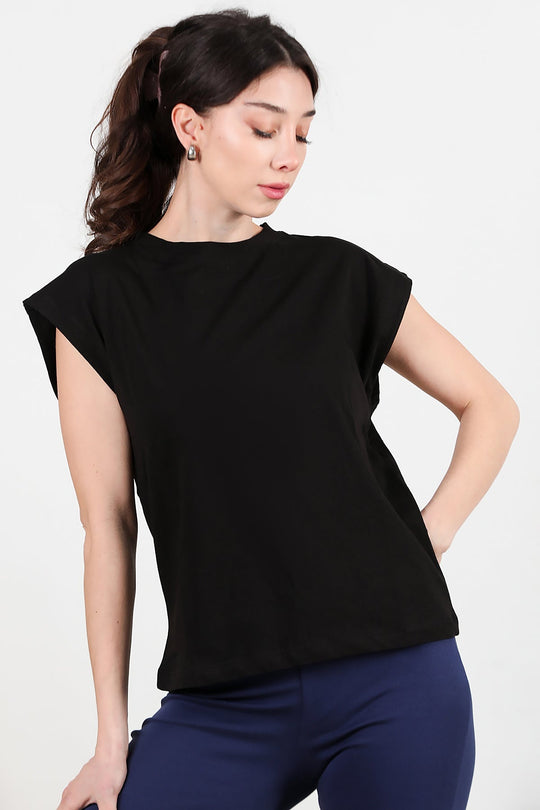 Kadın Bisiklet Yaka Oversize T-Shirt  Siyah