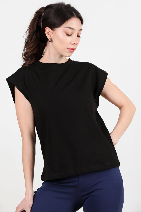 Kadın Bisiklet Yaka Oversize T-Shirt  Siyah