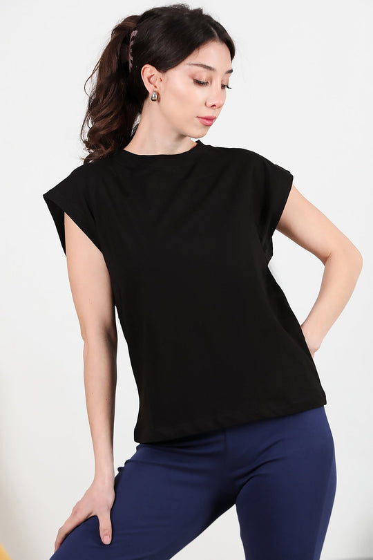 Kadın Bisiklet Yaka Oversize T-Shirt  Siyah