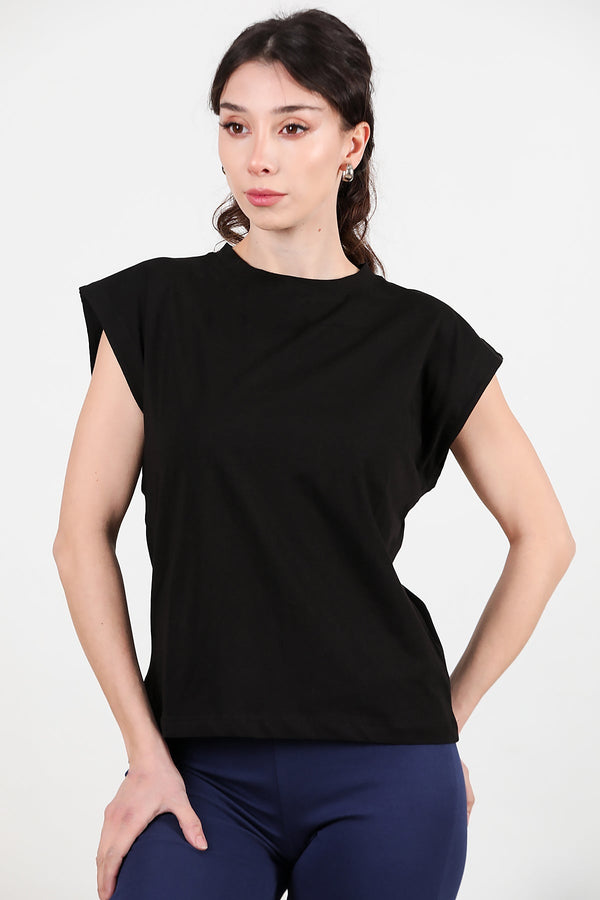 Kadın Bisiklet Yaka Oversize T-Shirt  Siyah