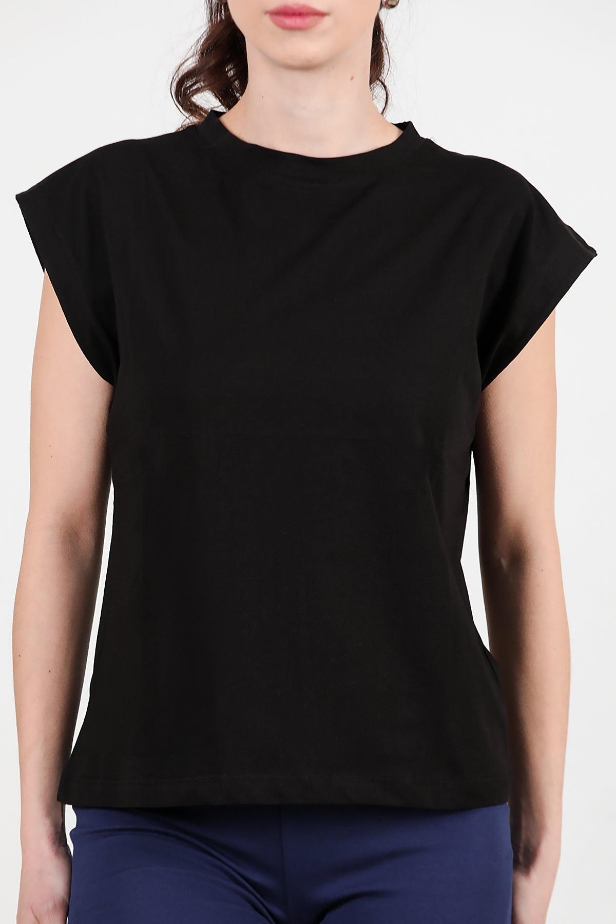 Kadın Bisiklet Yaka Oversize T-Shirt  Siyah