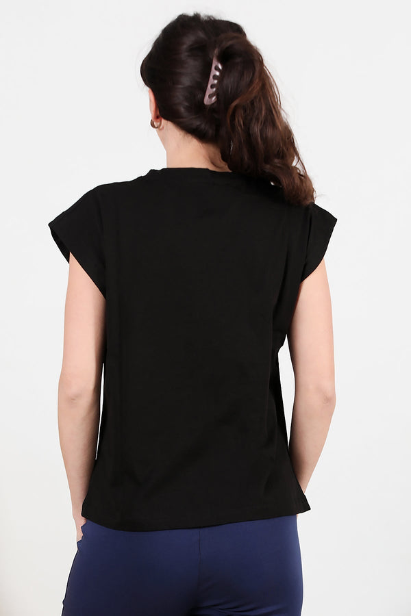 Kadın Bisiklet Yaka Oversize T-Shirt  Siyah