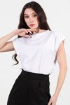 Kadın Bisiklet Yaka Oversize T-Shirt  Ekru