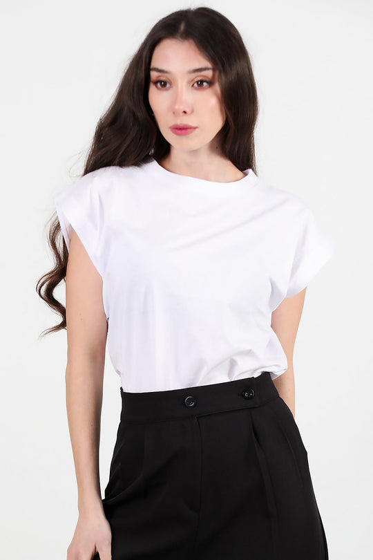 Kadın Bisiklet Yaka Oversize T-Shirt  Ekru