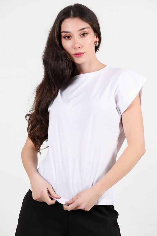Kadın Bisiklet Yaka Oversize T-Shirt  Ekru