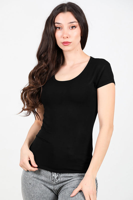 Kadın Oval Yaka T-Shırt  Siyah