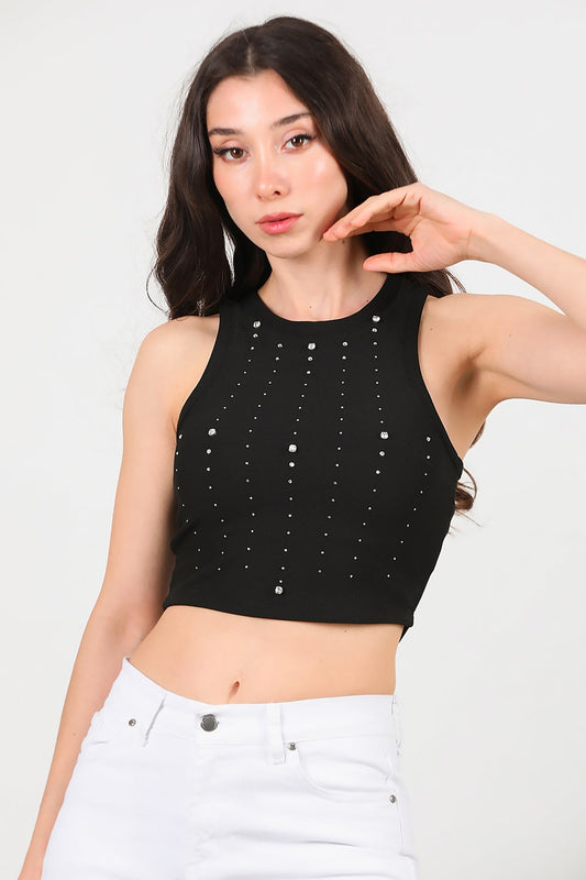 Kadın Kalın Askılı Taşlı Bady  Siyah