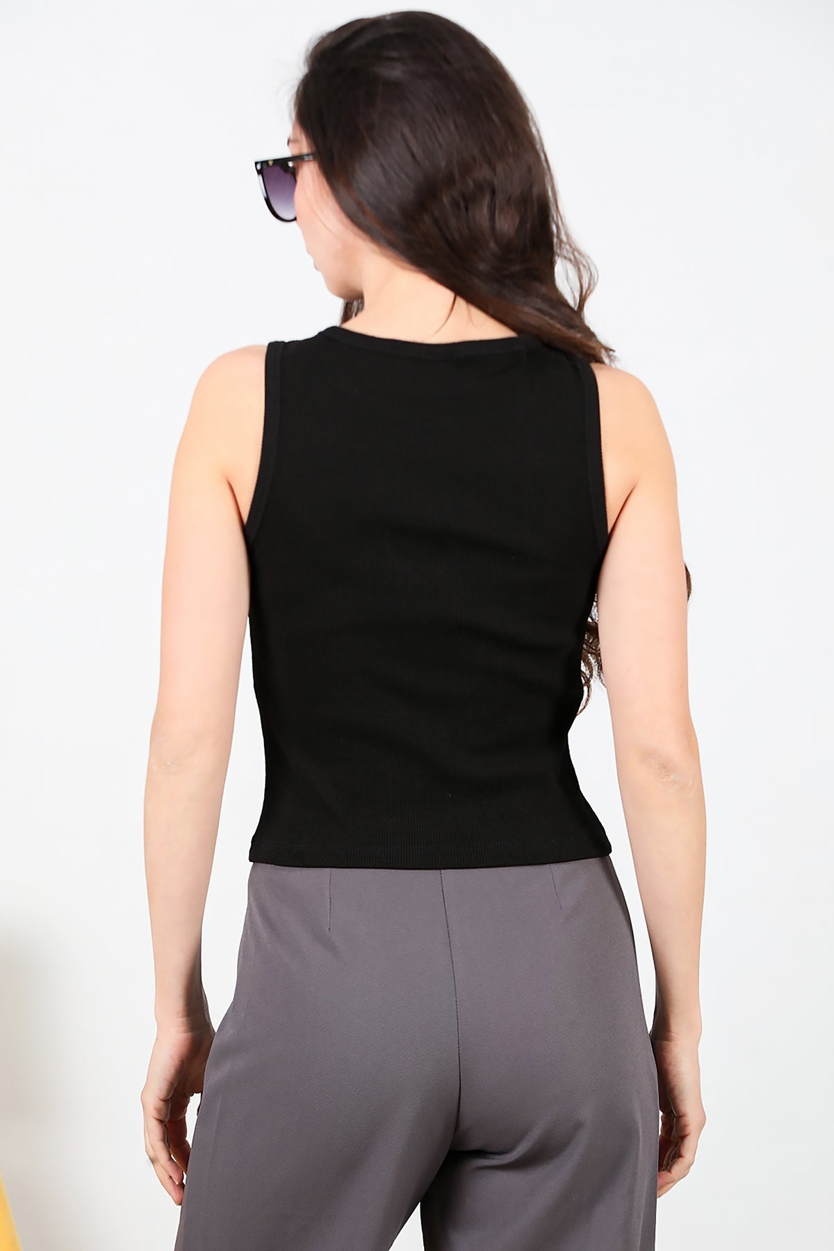 Kadın Önü Kalp Taşlı Kalın Askılı Bady  Siyah