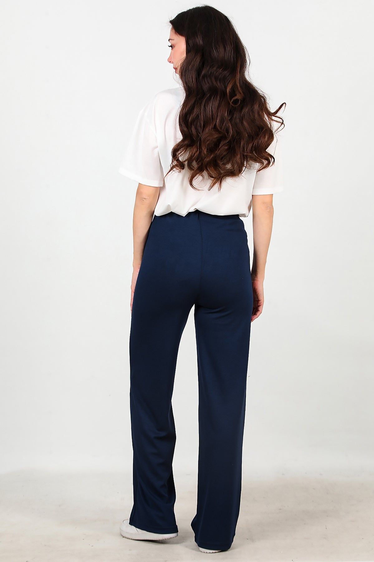 Kadın Bel Lastikli Bol Paça Pantolon  Lacivert