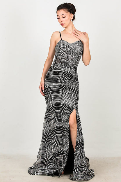 Kadın Kolsuz Uzun Abiye  Gümüş