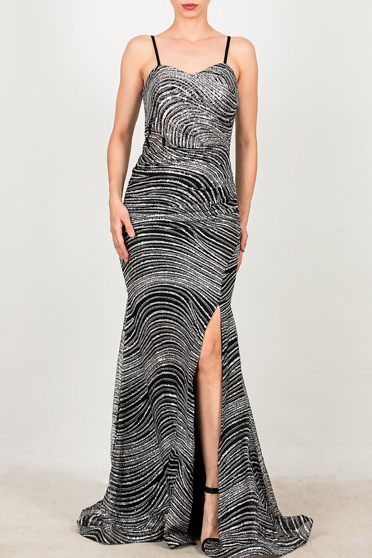 Kadın Kolsuz Uzun Abiye  Gümüş