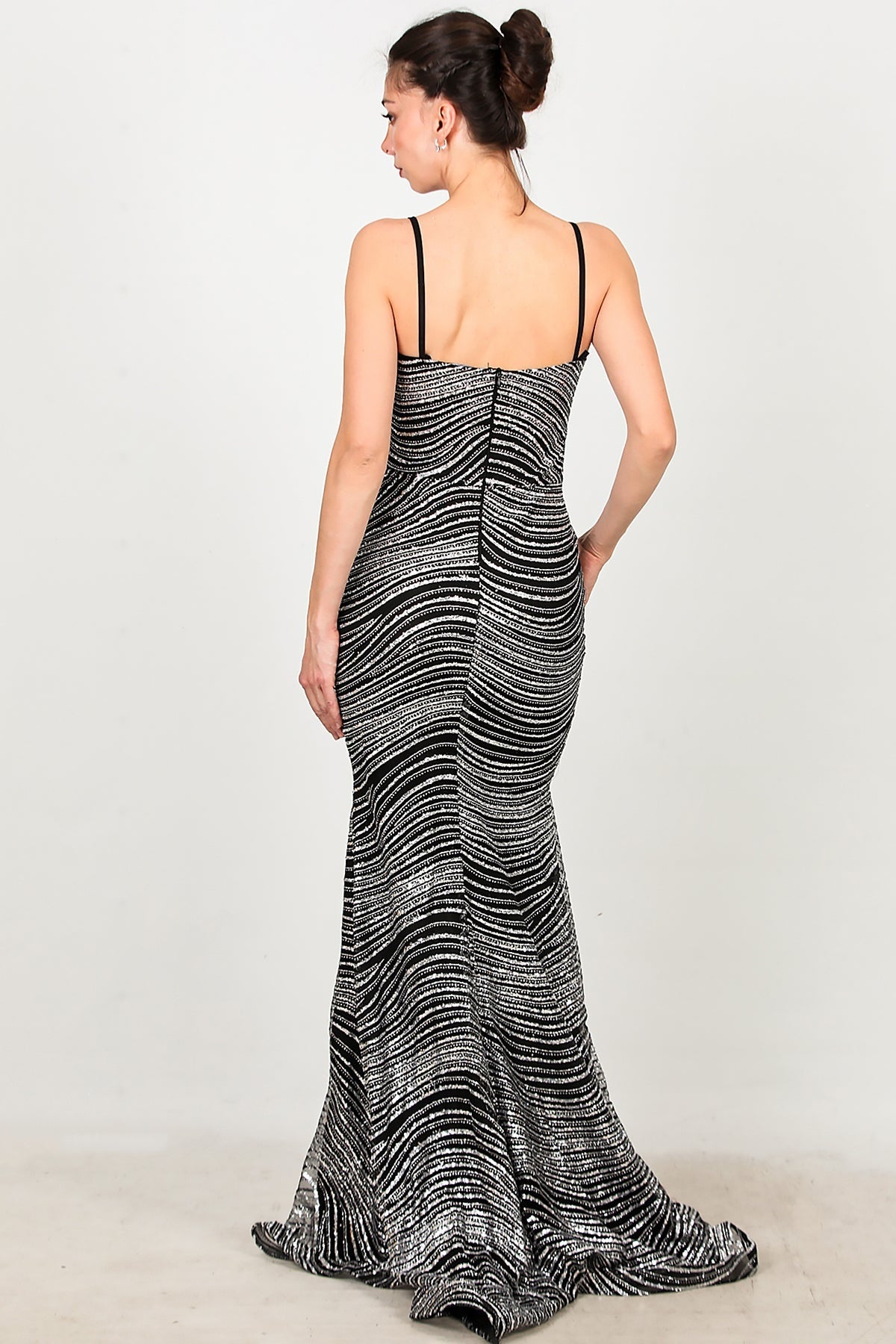 Kadın Kolsuz Uzun Abiye  Gümüş