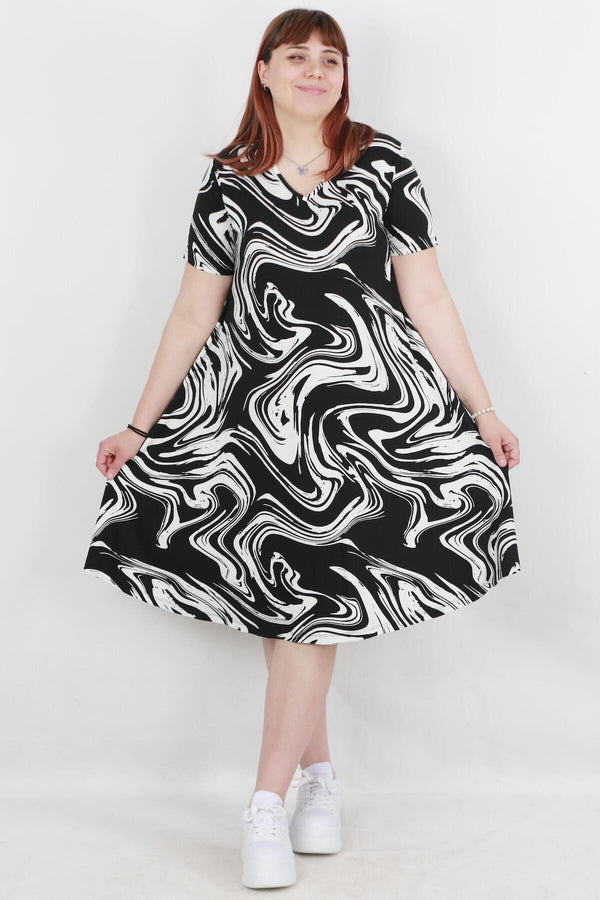 Büyük Beden Desenli Elbise  Çok Renkli