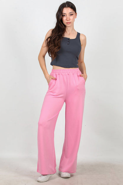 Kadın Bol Paça Cepli Eşofman  Pembe