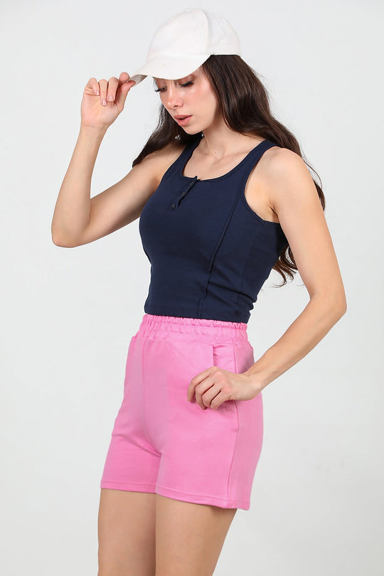 Kadın Cepli Penye Şort  Pembe