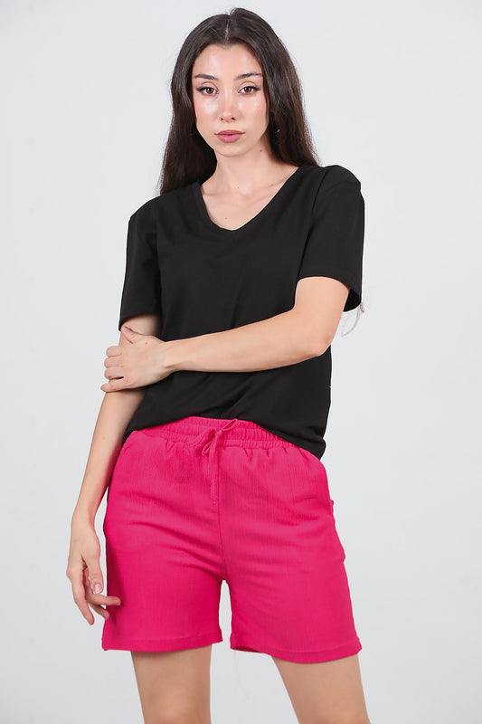 Kadın Cepli Bürümcük Şort  Pembe