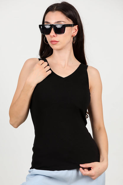 Kadın Kaşkorse Kalın Askılı Bluz  Siyah