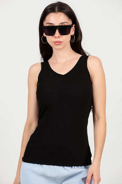 Kadın Kaşkorse Kalın Askılı Bluz  Siyah