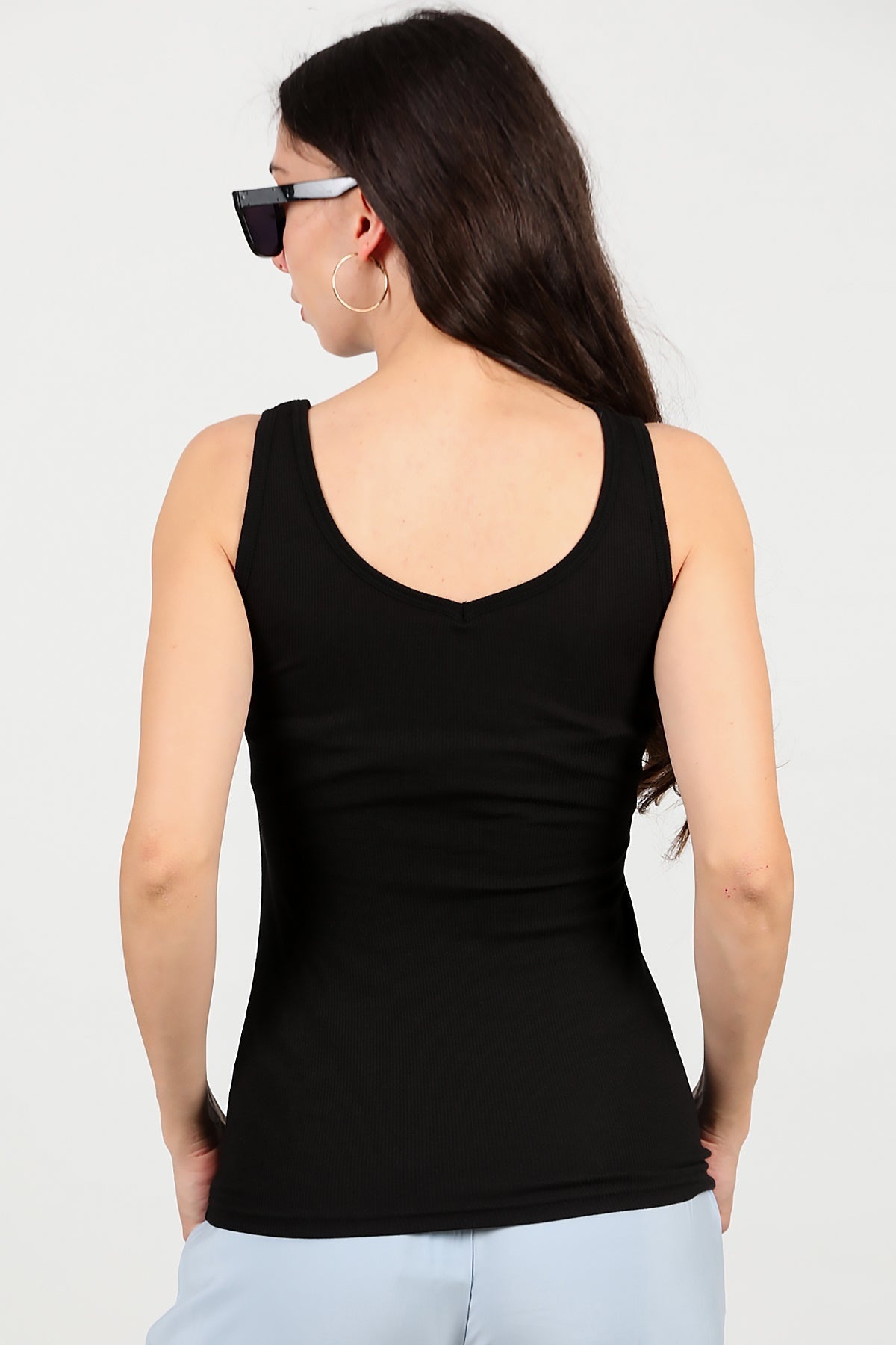 Kadın Kaşkorse Kalın Askılı Bluz  Siyah