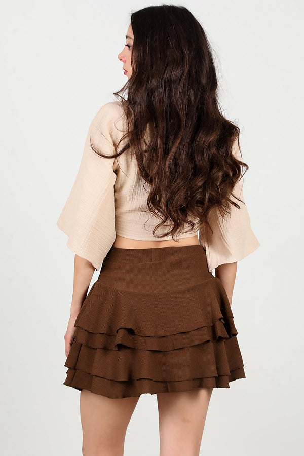 Kadın Katlı Bürümcük Etek  Kahverengi