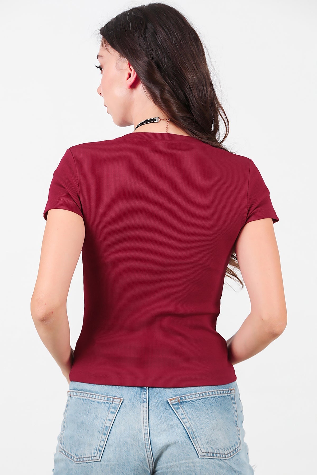 Kadın Fitilli Parçalı Bady  Bordo