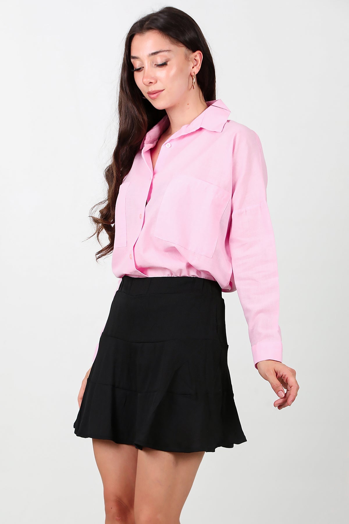 Kadın Katlı Şortlu Etek  Siyah