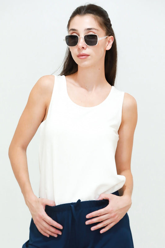 Kadın Kalın Askılı Tshırt  Ekru